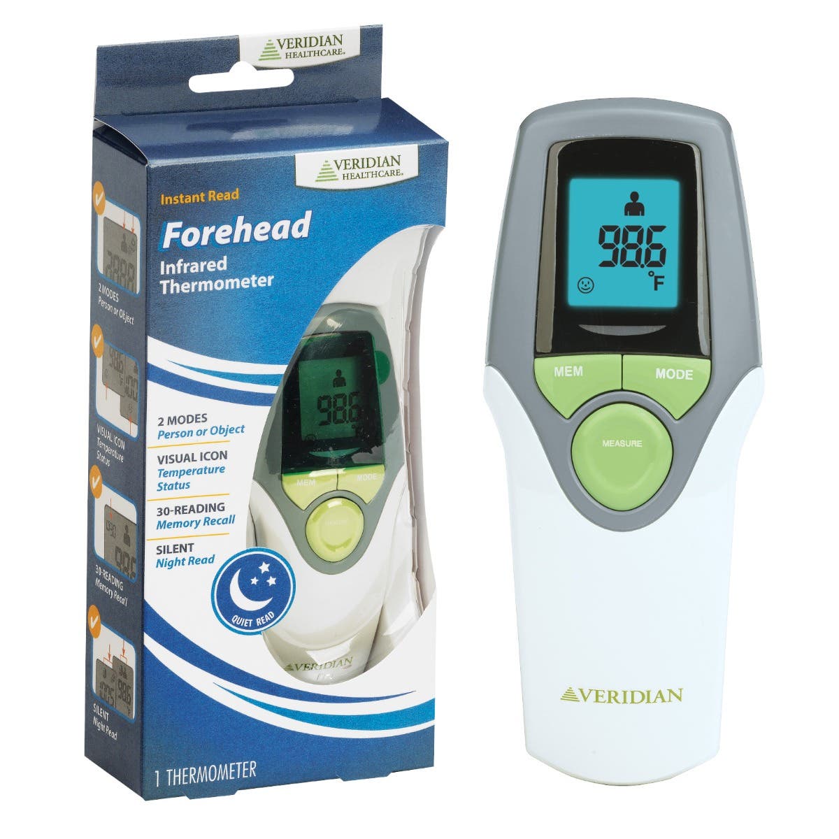 Veridian Infrared Thermometer | Forehead Measurements | 1-Second Readout | 