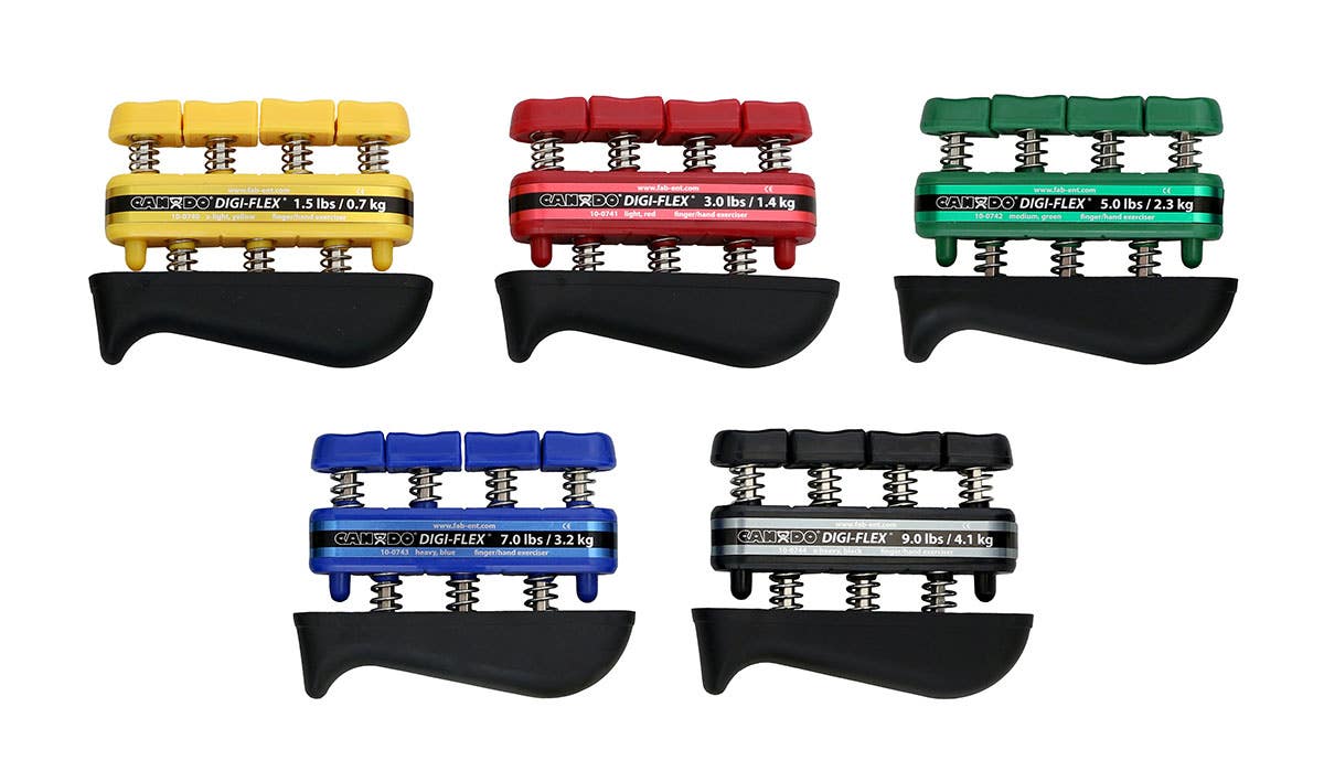 CanDo Digi-Flex hand/finger exerciser, 5 piece set (1 ea: yellow through black)
