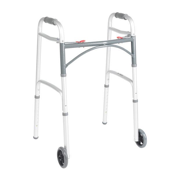 Deluxe Folding Walker, Two Button with 5" Wheels - Case of 4
