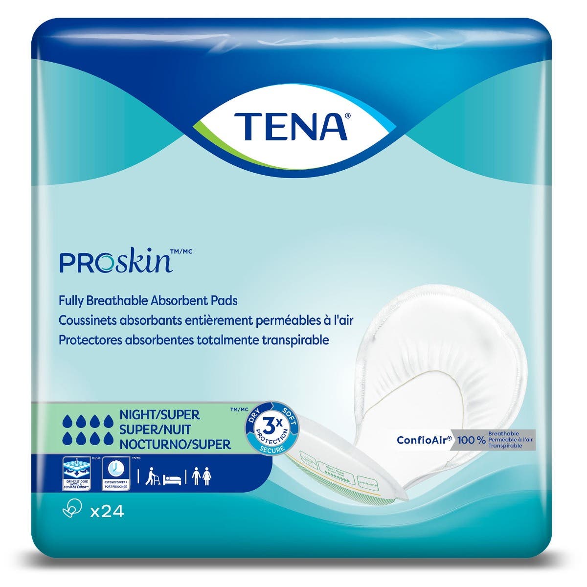 TENA Night/Super Pad - Green - Pack of 24