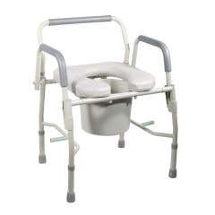 Drive Medical 11125Pskd-1 Steel Drop Arm Bedside Commode With Padded Seat & Arms- Grey