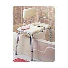 Vinyl-Padded Bathtub Transfer Benches - With Cut-Out And Commode Pail