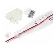Touchless Red Rubber Intermittent Female Catheter Kits - 14 Fr. - 1100cc, with reservoir