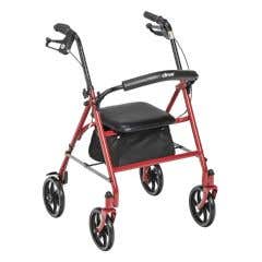 Red Four Wheel Rollator Walker with Fold Up Removable Back Support - Red