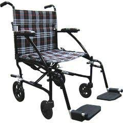 Fly-Lite Aluminum Transport Chair - 19"- Blue Frame and Blue Plaid Upholstery