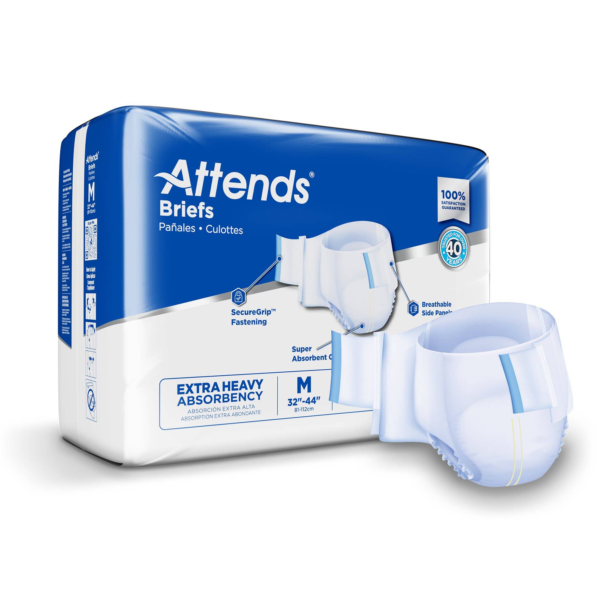 Attends DermaDry Plus Incontinent Brief - Medium, 32" to 44" - Case of 96