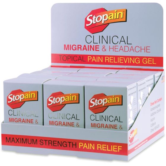 Stopain® Clinical Migraine & Headache Topical Gel- 12 Box Display