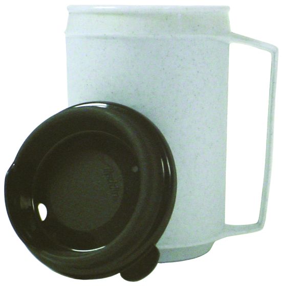 Insulated mug, no-spill lid, 12 oz