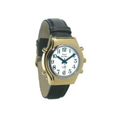 Mens Royal Tel-Time Bi-Color Talking Watch w/White Dial - Leather Band - Each