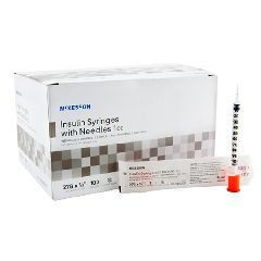 Insulin Syringe with Needle  1 mL 27 Gauge 1/2 Inch Attached Needle Without Safety - Box of 100