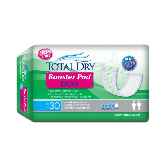 Booster Pad TotalDry Booster Pad Duo 12 Inch Length Heavy Absorbency SecureLoc Core One Size Fits Most