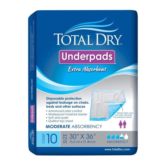 TotalDry Incontinence Underpads, Heavy Absorbency, Disposable, 30 X 36 Inch, Blue 100/CS