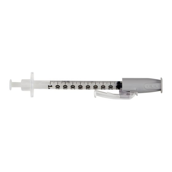 Safety Tuberculin Syringe with Needle SafetyGlide 1 mL 1/2 Inch 27 Gauge Sliding Safety Needle Regular Wall