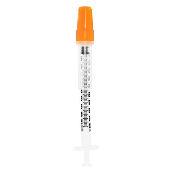 Safety Insulin Syringe with Needle SOL-GUARD 1 mL 1/2 Inch 29 Gauge Sliding Safety Needle Regular Wall - BX/100