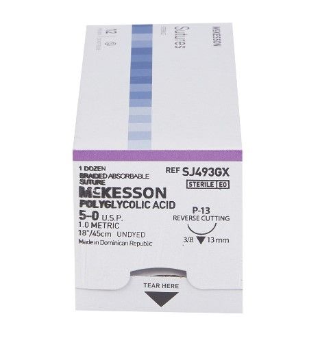 Absorbable Suture with Needle McKesson Polyglycolic Acid P-13 3/8 Circle Precision Reverse Cutting Needle