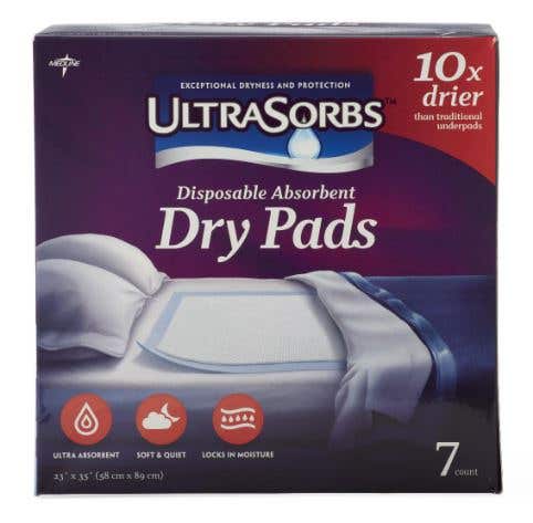 Ultrasorbs Disposable Absorbent Dry Pad Underpads, Retail Packaging, 23" x 36", 7 per Pack - 6/CS