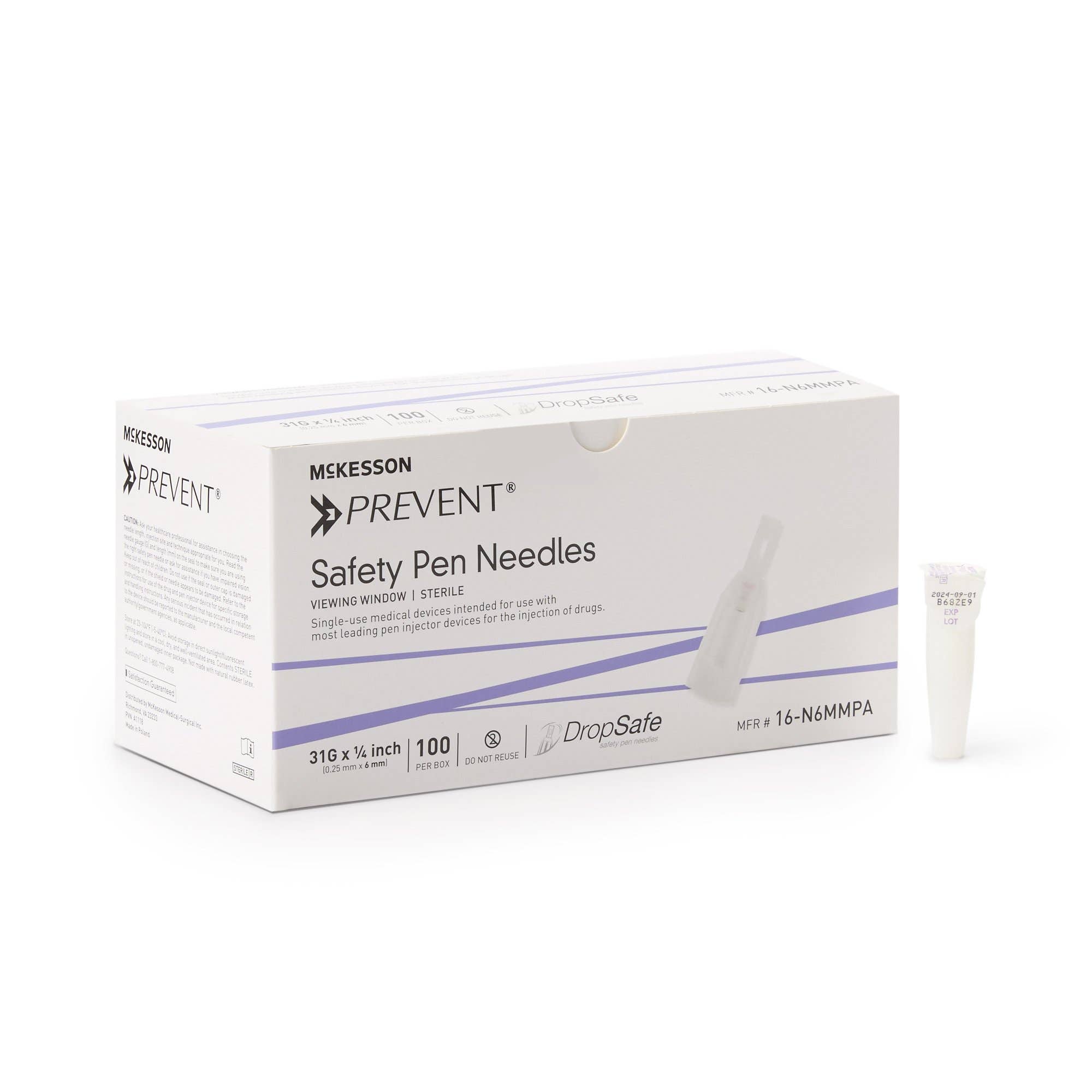 McKesson Prevent Safety Insulin Pen Needle, 31 Gauge, 6 mm Length (Case of 2000)