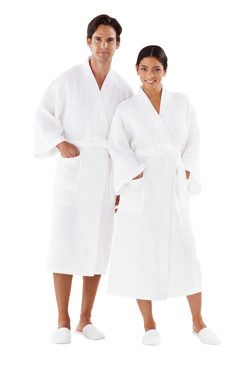 Lite Waffle Weave Kimono Robe Osfm-White