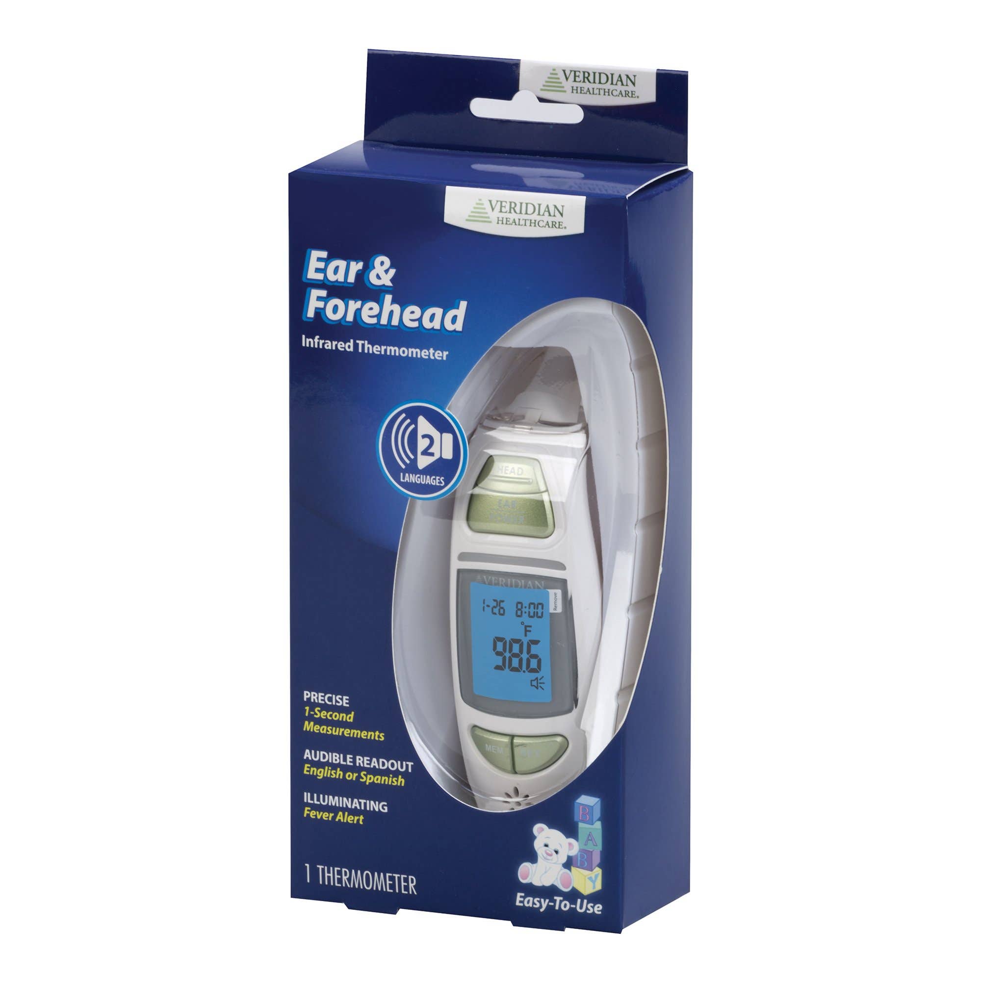 Veridian Infrared Thermometer, Tympanic Ear Digital Talking Thermometer - 6/CS