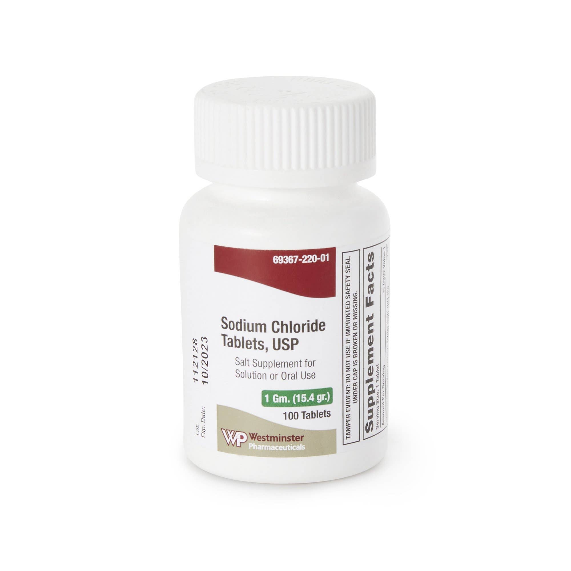 Sodium Chloride Supplement 1 Gram Strength Tablet 100 per Bottle - BT/1