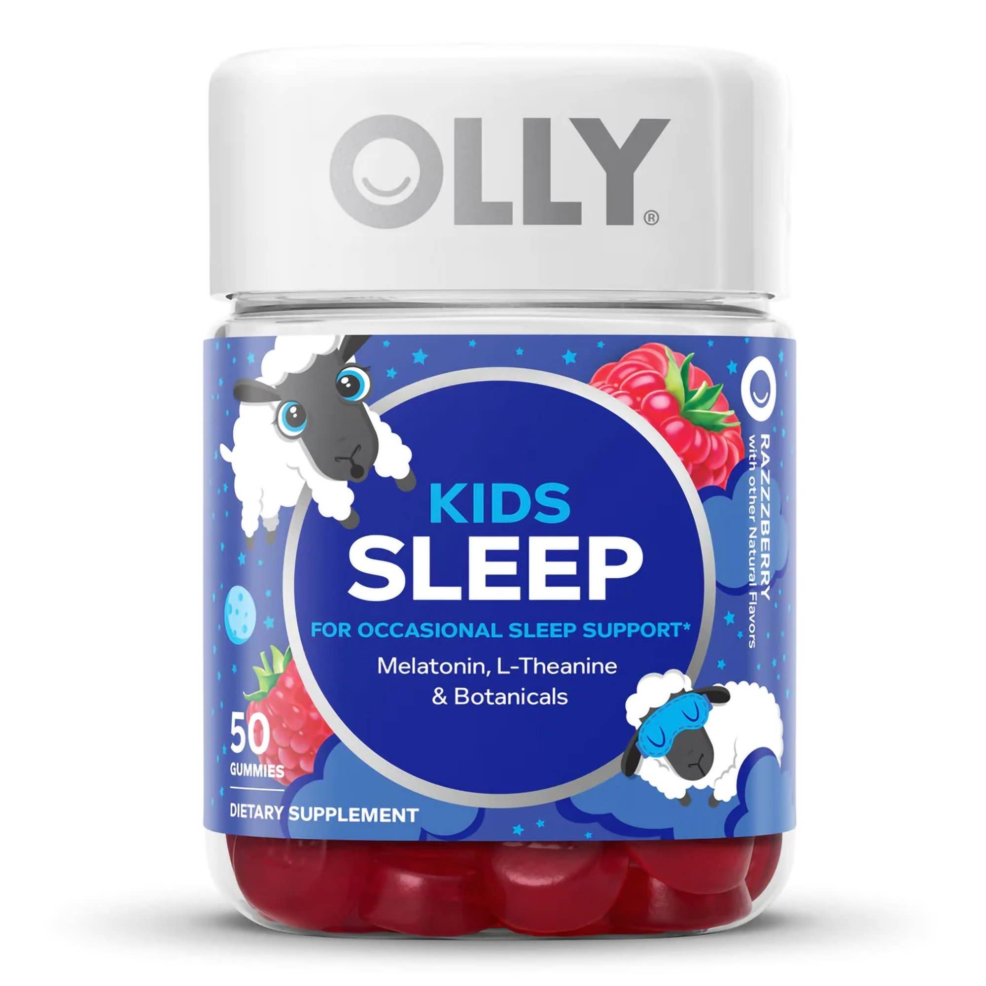 Dietary Supplement OLLY Kids Sleep L-Theanine Melatonin Botanicals 15 mg - 05 mg - 25 mg Strength Gummy 50 per Bottle Razzzberry Flavor - 1BT 19$