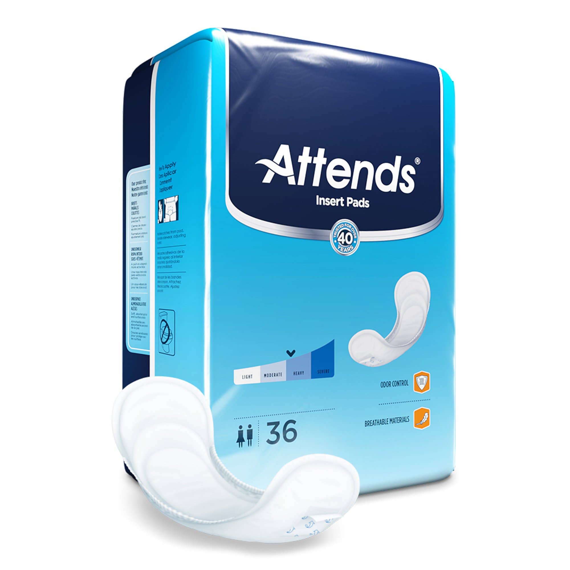 Attends Insert Pads 16-1/2 Inch Length Moderate Absorbency Polymer Core One Size Fits Most