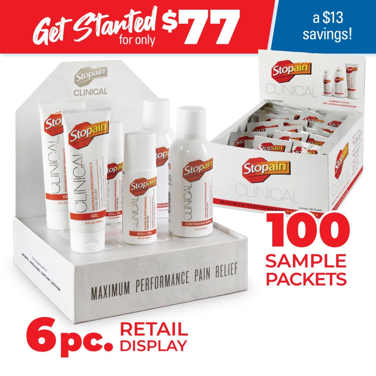 Stopain® Clinical Topical Analgesic - 100ct Sample Box