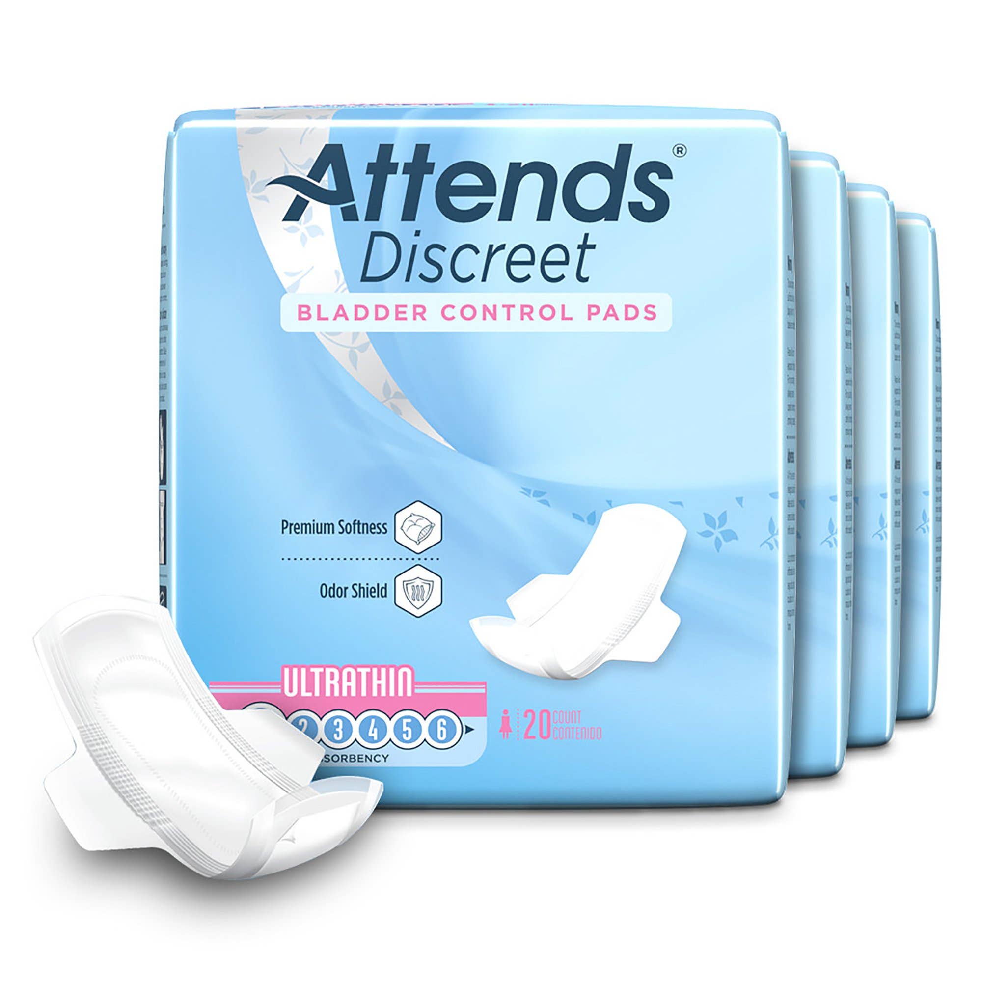 Bladder Control Pad Attends Discreet Ultra Thin 9 Inch Length Light Absorbency Polymer Core One Size Fits Most - BG/20