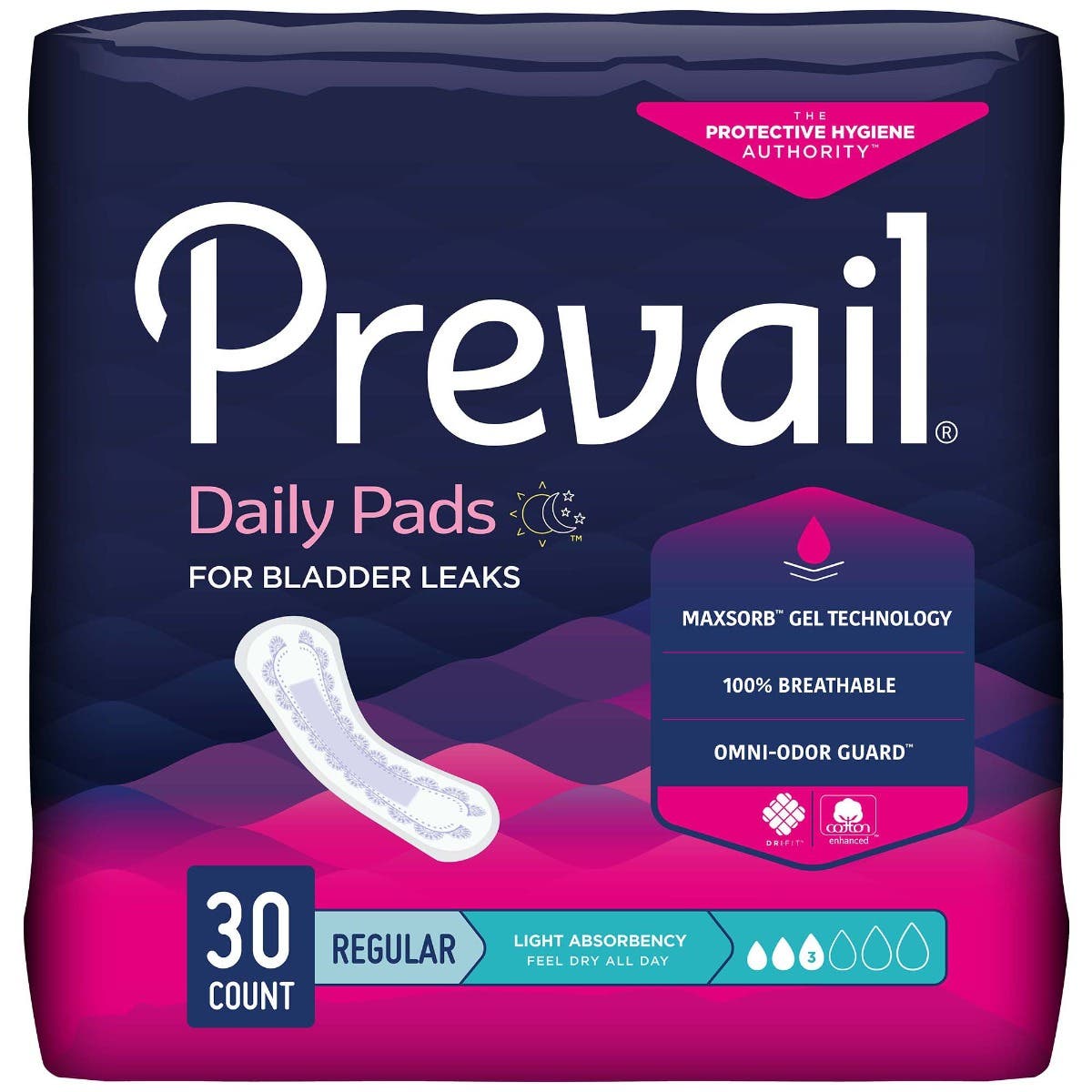 Prevail Daily Pads Adult Disposable Light-Absorbent Bladder Control Pad, 9-1/4 Inch