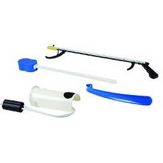 Hip Kit #1: 26" reacher, contoured sponge, sock and stocking aid, 18" plastic shoehorn