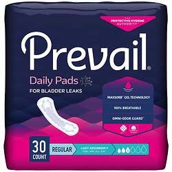 Prevail Daily Pads Adult Disposable Light-Absorbent Bladder Control Pad, 9-1/4 Inch