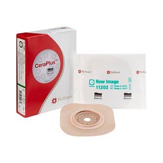 Ostomy Barrier New Image CeraPlus Trim to Fit, Extended Wear Adhesive Tape Borders 44 mm Flange Green Code System 1-1/4 Inch Opening