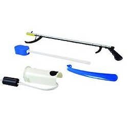 Hip Kit #8: 32" reacher, contoured sponge, sock and stocking aid, dressing stick